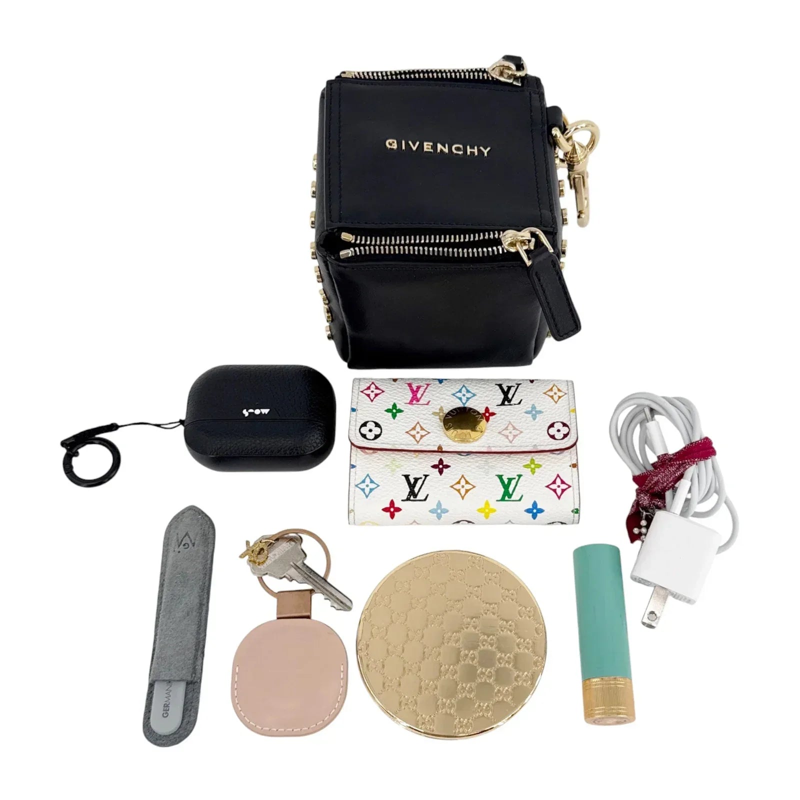 GIVENCHY Pandora Cube Pouch Charm Leather Bag in Black - flyKAMP