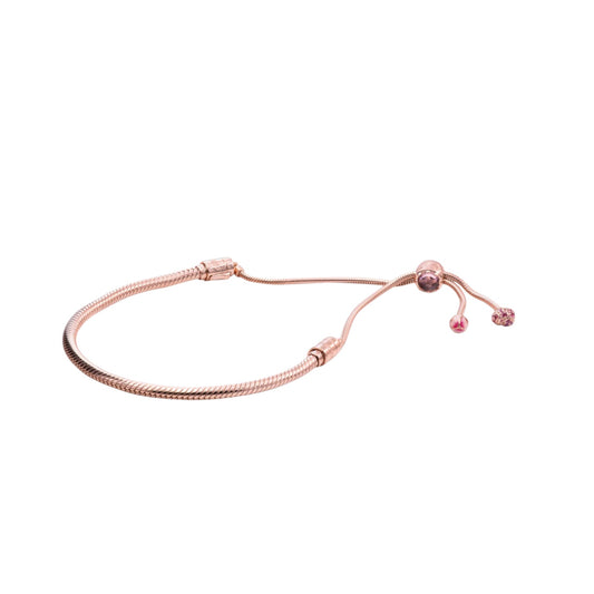 PANDORA Moments Pink Peach Blossom Flower Snake Chain Slider Bracelet