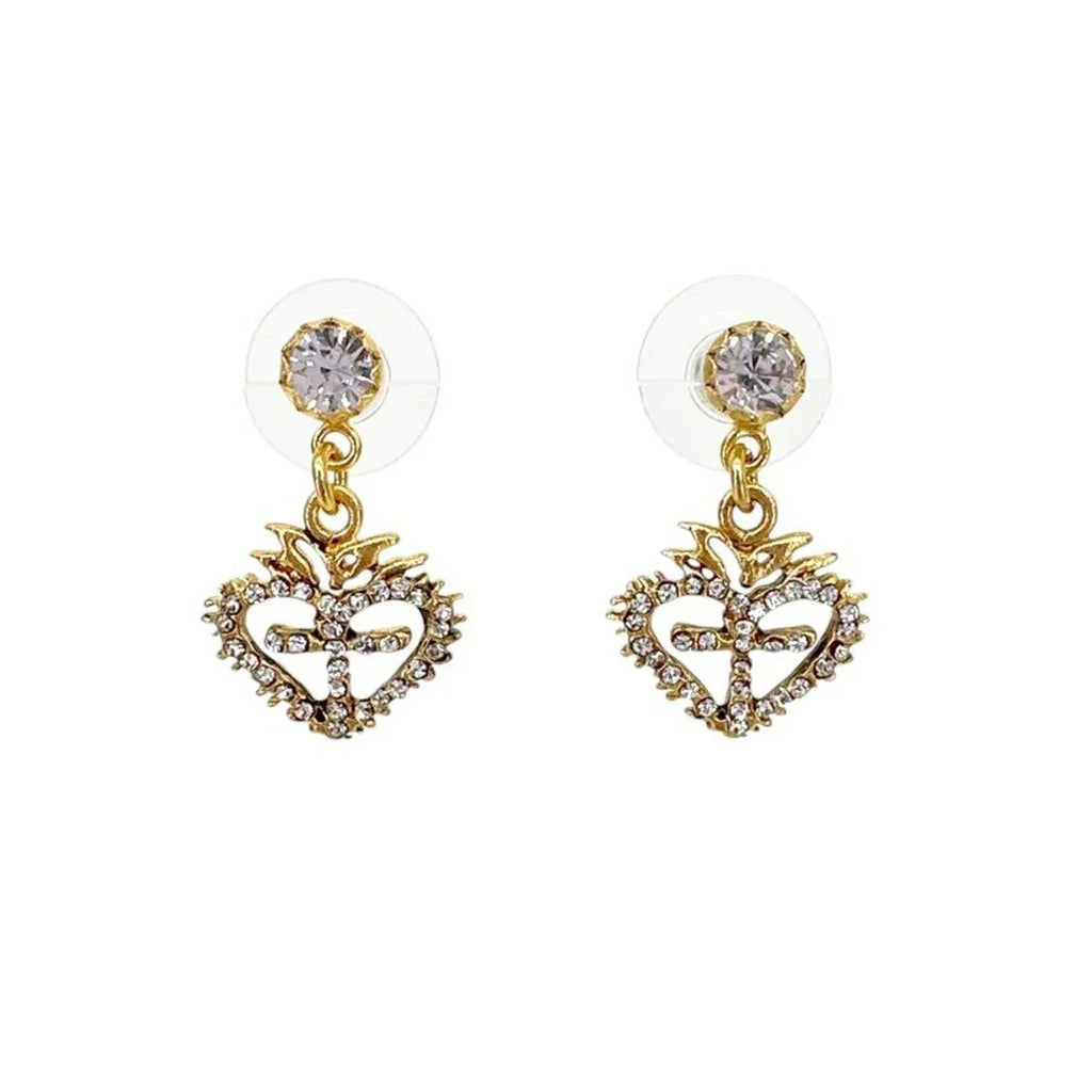 VIRGINS SAINTS & ANGELS VSA Queen of Hearts Crystal Drop Post Earrings in Gold - flyKAMP