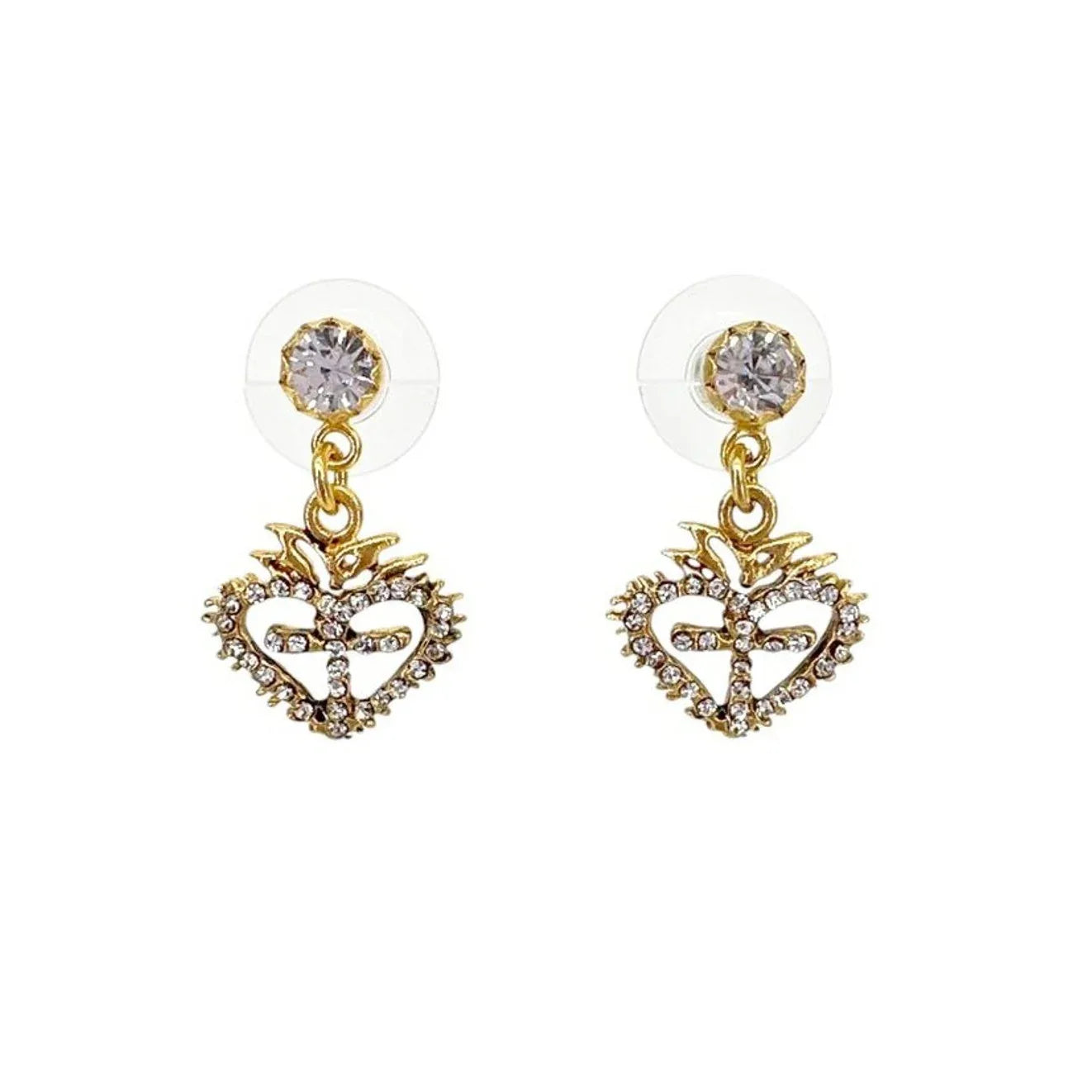 VIRGINS SAINTS & ANGELS VSA Queen of Hearts Crystal Drop Post Earrings in Gold - flyKAMP