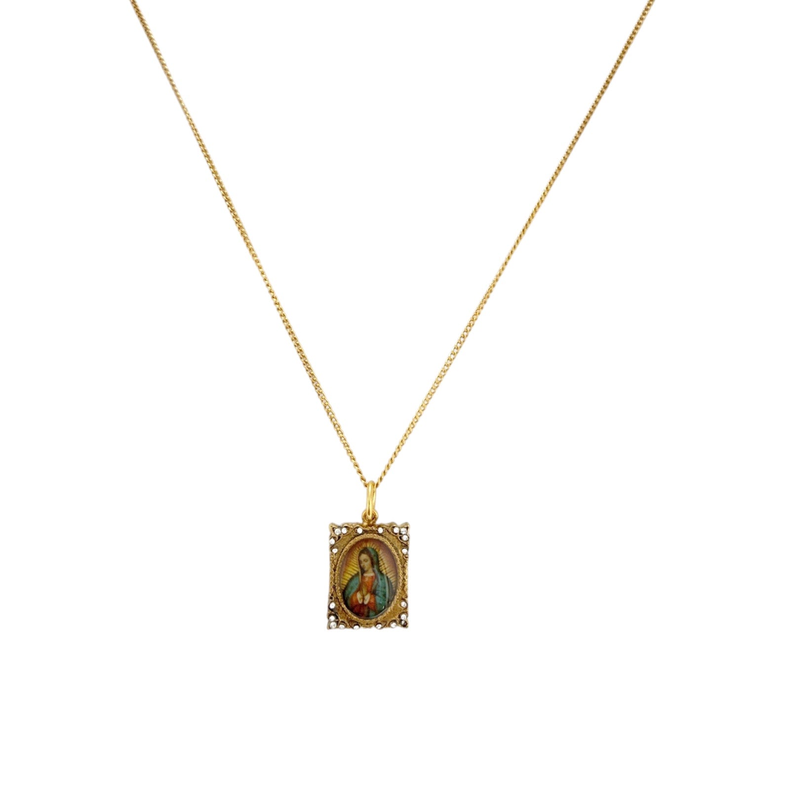 VIRGINS SAINTS & ANGELS VSA Retablo Square Frame Charm Necklace in Gold Virgins Saints & Angels