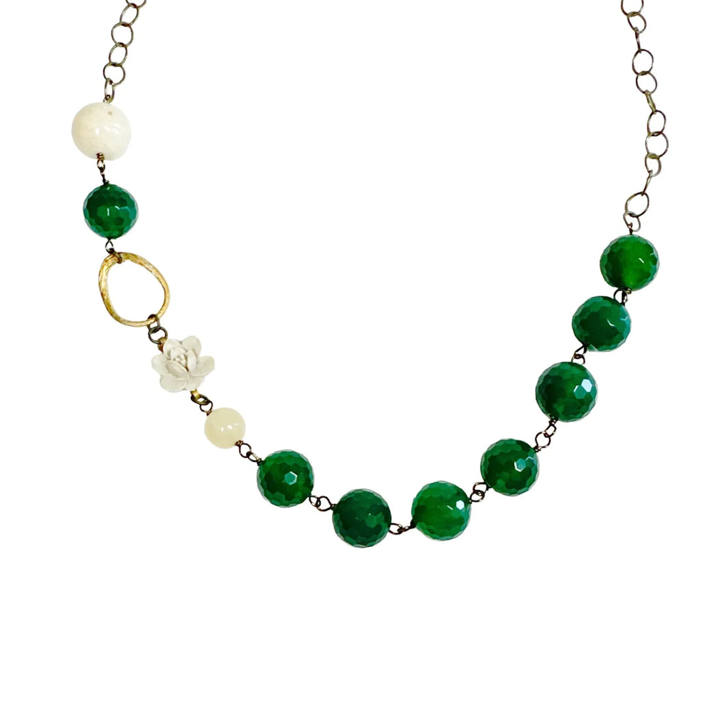 NECKLACE Hand Crafted in Antique Gold & Green - flyKAMP