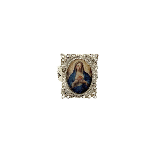 VIRGINS SAINTS & ANGELS VSA Retablo Square Framed Charm Ring in Silver 7
