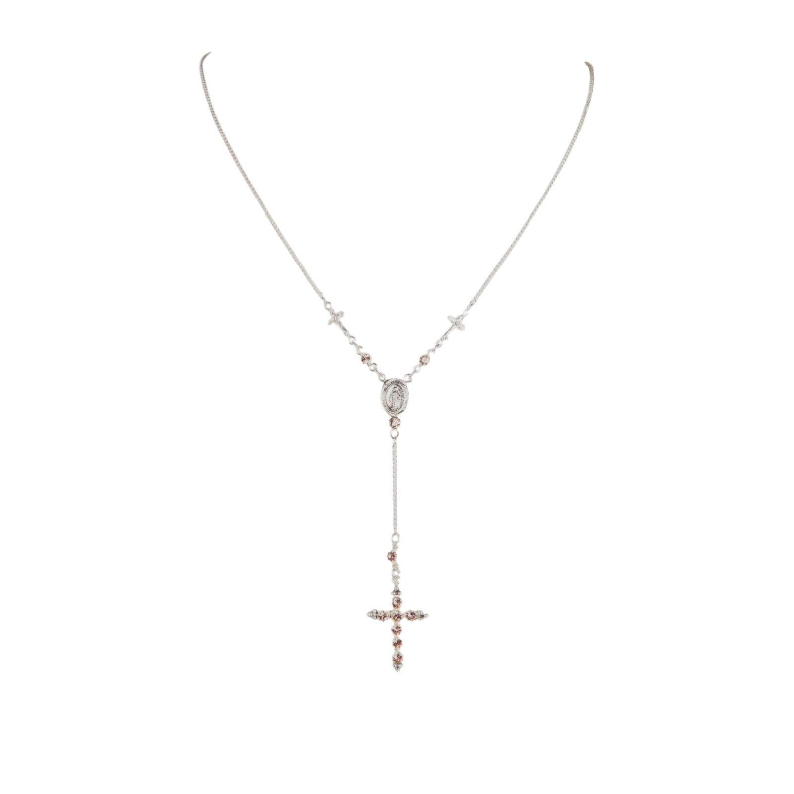VIRGINS SAINTS & ANGELS VSA Maddie Rosary Necklace in Silver & Vintage Rose Virgins Saints & Angels