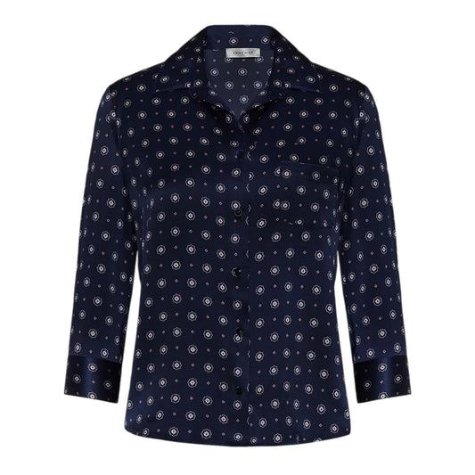 ANINE BING Billie Medallion Print Silk Blouse In Tie Print Navy S
