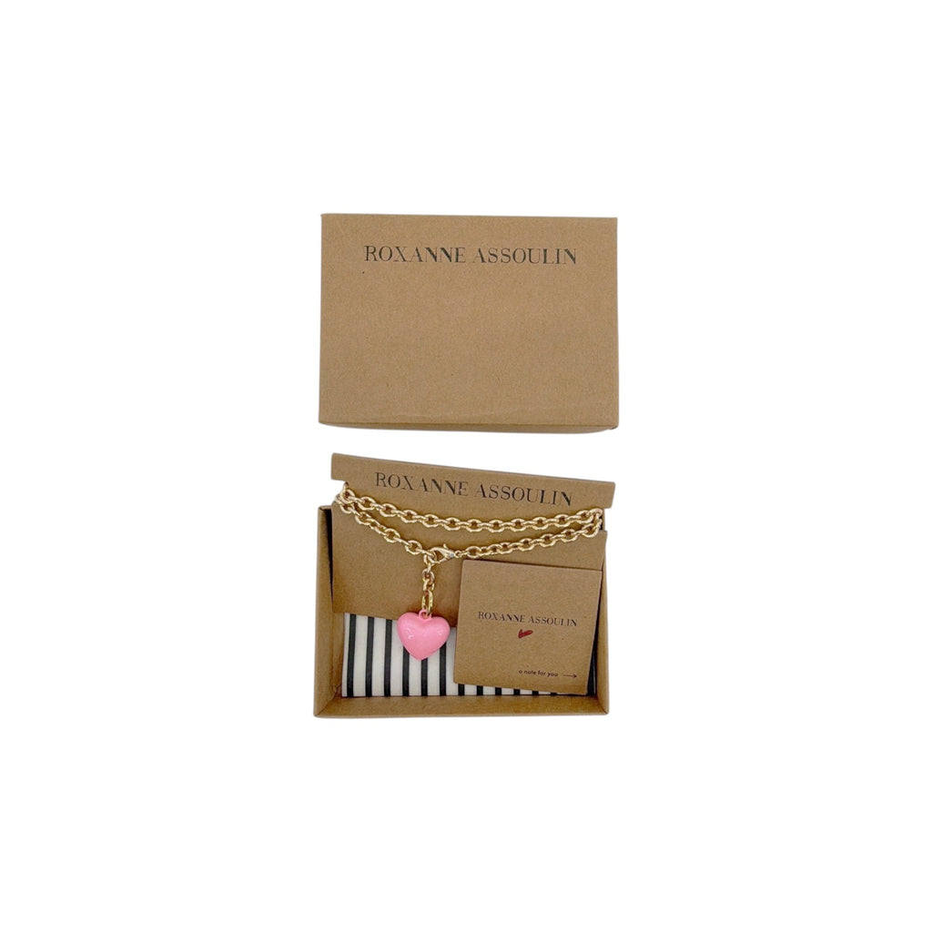 ROXANNE ASSOULIN The Mini Puffy Heart Necklace in Gold & Pink Roxanne Assoulin