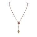 VIRGINS SAINTS & ANGELS VSA Retablo Guadalupe Rosary Necklace in Gold & Pink Virgins Saints & Angels