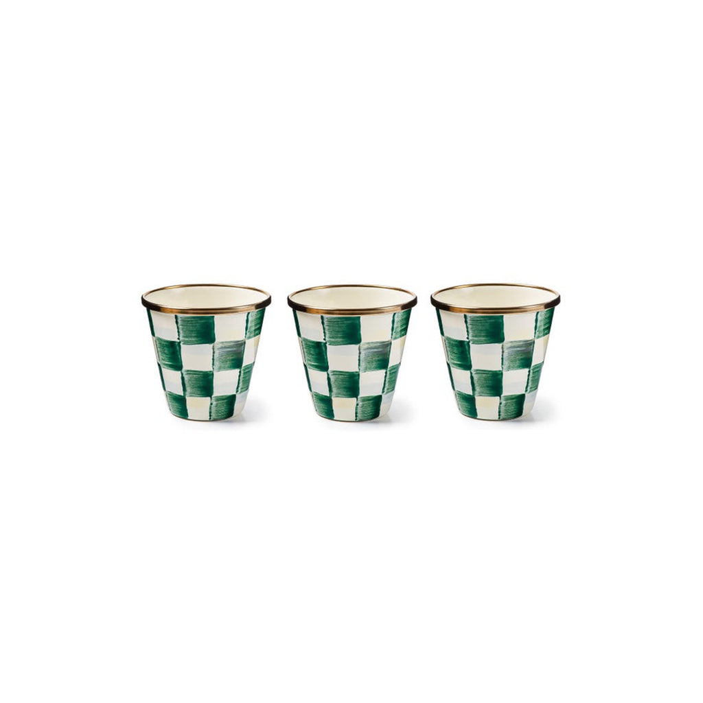MACKENZIE-CHILDS Herb Pots in Emerald Check Set of 3 Mackenzie-Childs