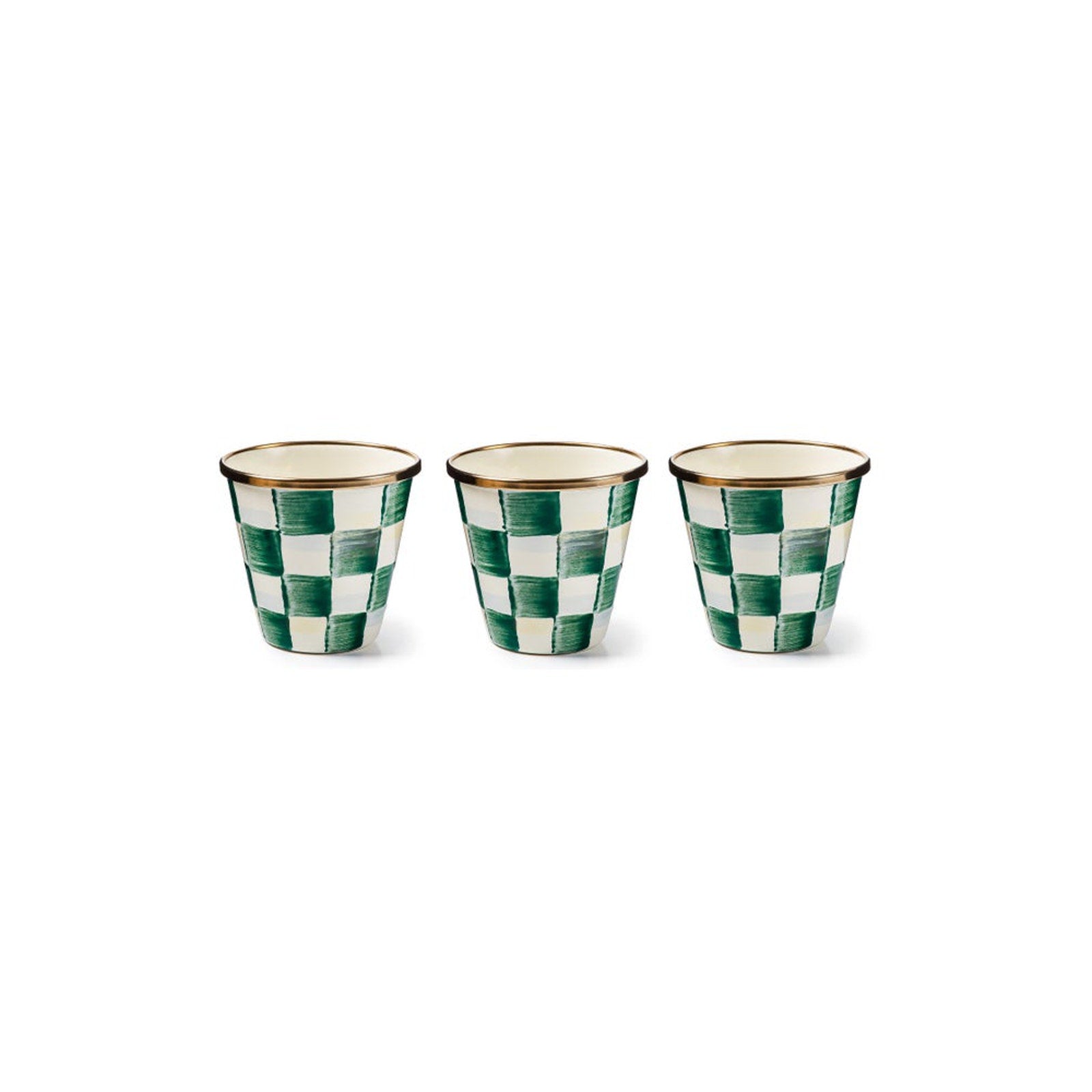 MACKENZIE-CHILDS Herb Pots in Emerald Check Set of 3 Mackenzie-Childs