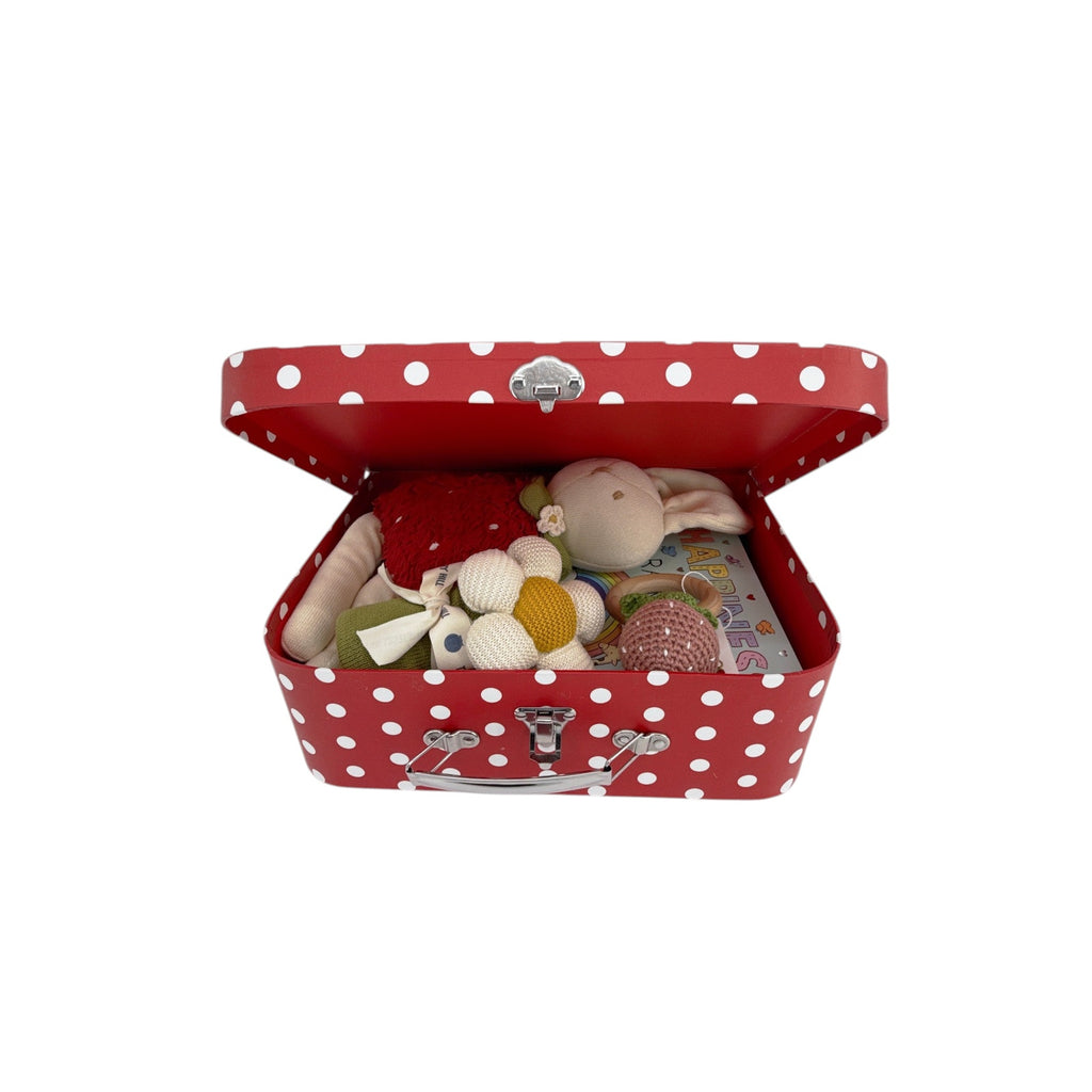 THE BLUEBERRY HILL Strawberry Bunny Baby Gift Basket: Paperboard Suitcase The Blueberry Hill