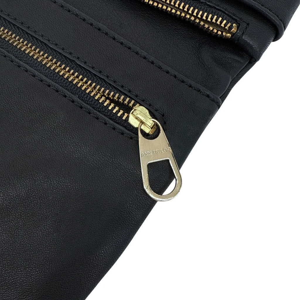 ANN TAYLOR Nappa Leather Foldover Clutch Bag in Black - flyKAMP