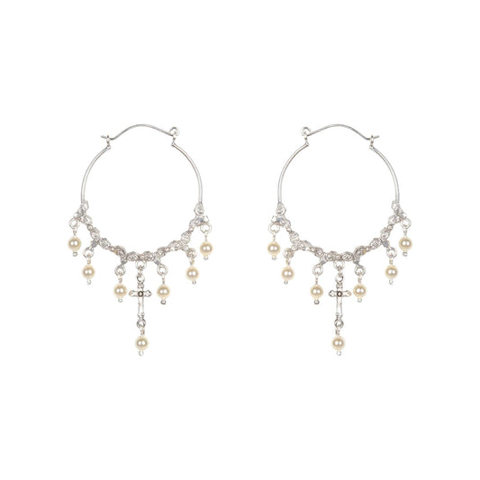 VIRGINS SAINTS & ANGELS VSA Esme Hoop Earrings in Silver & Pearl