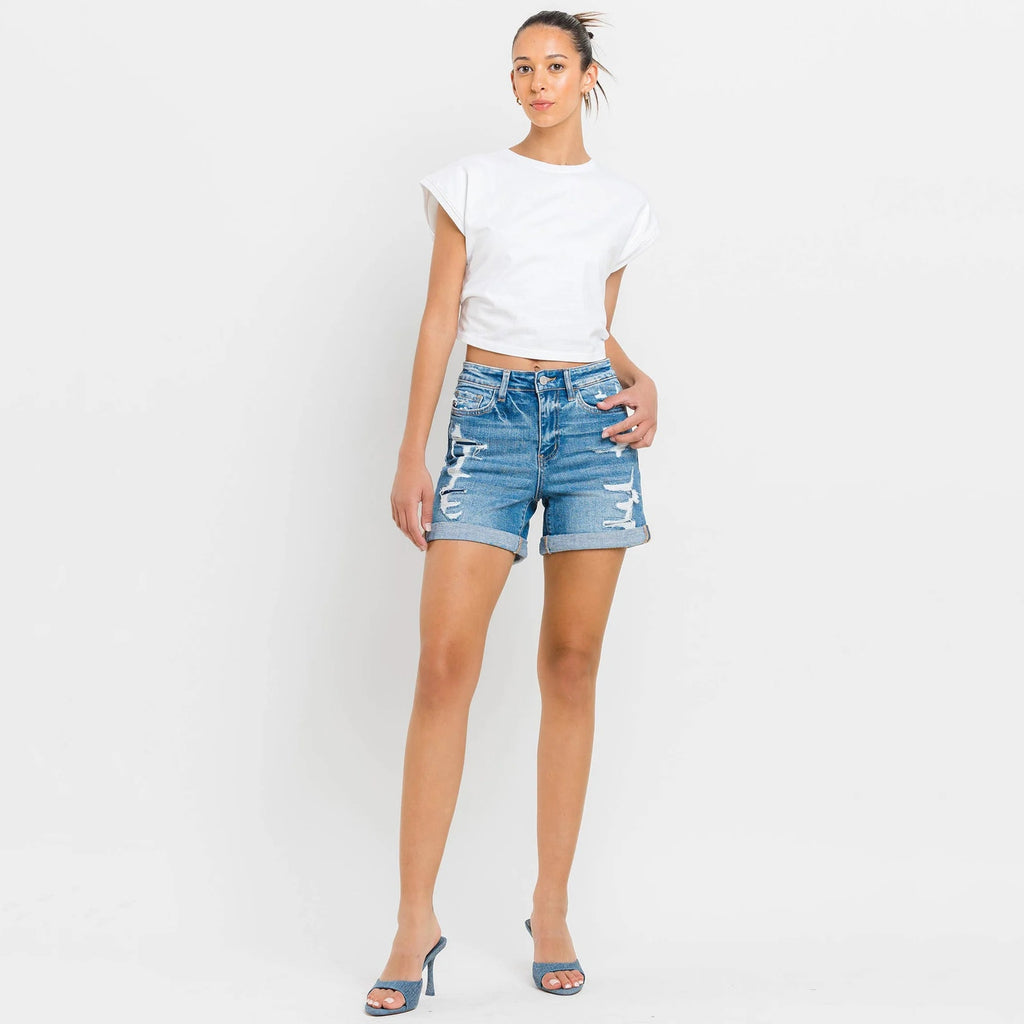 VERVET by Flying Monkey High Rise Double Cuff Shorts in Exactly Like You XS Vervet