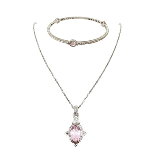 JUDITH RIPKA SS Pendant Necklace & Crystal Station Bracelet