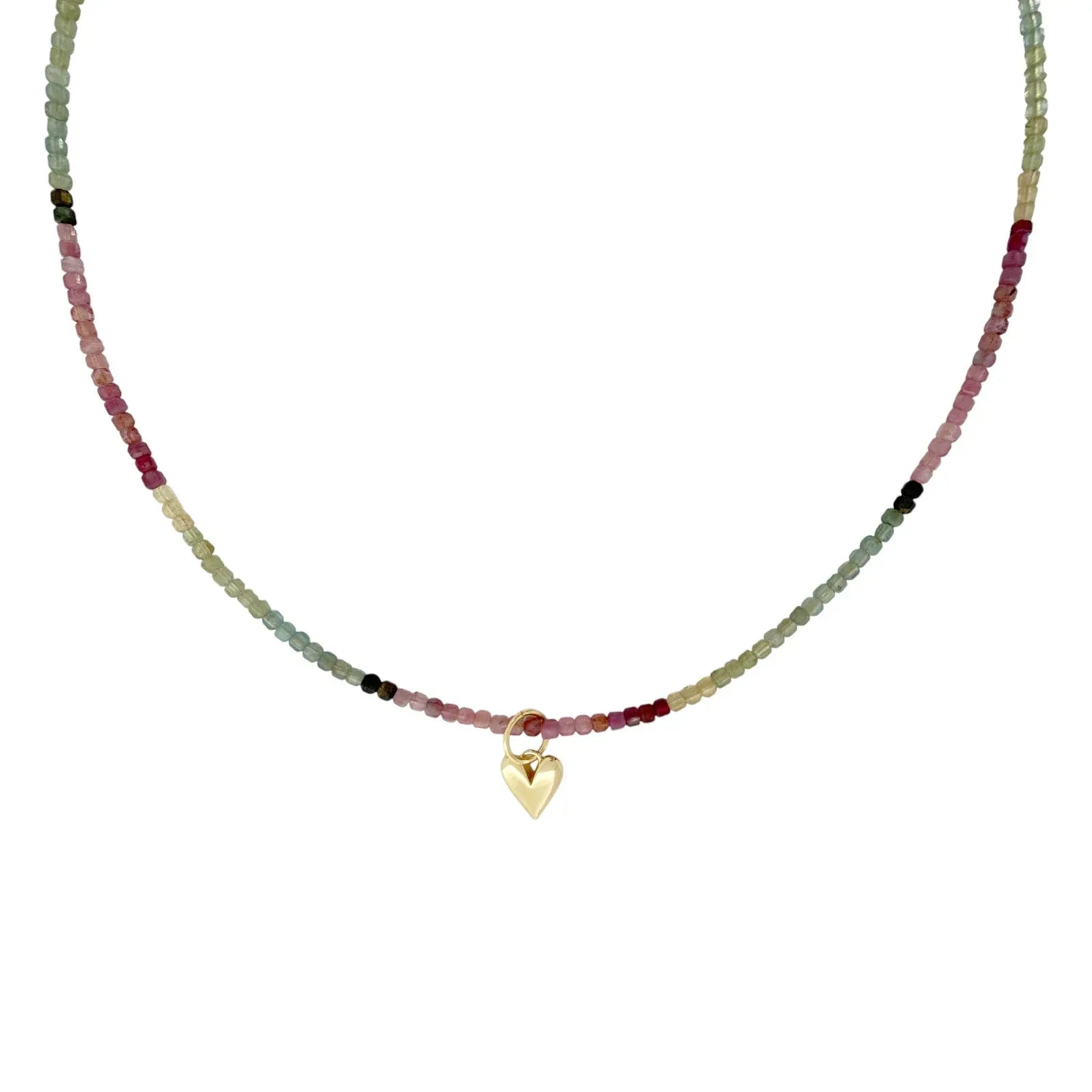 THE SILVER WREN Natural Tourmaline Beaded Necklace with Heart Charm - flyKAMP