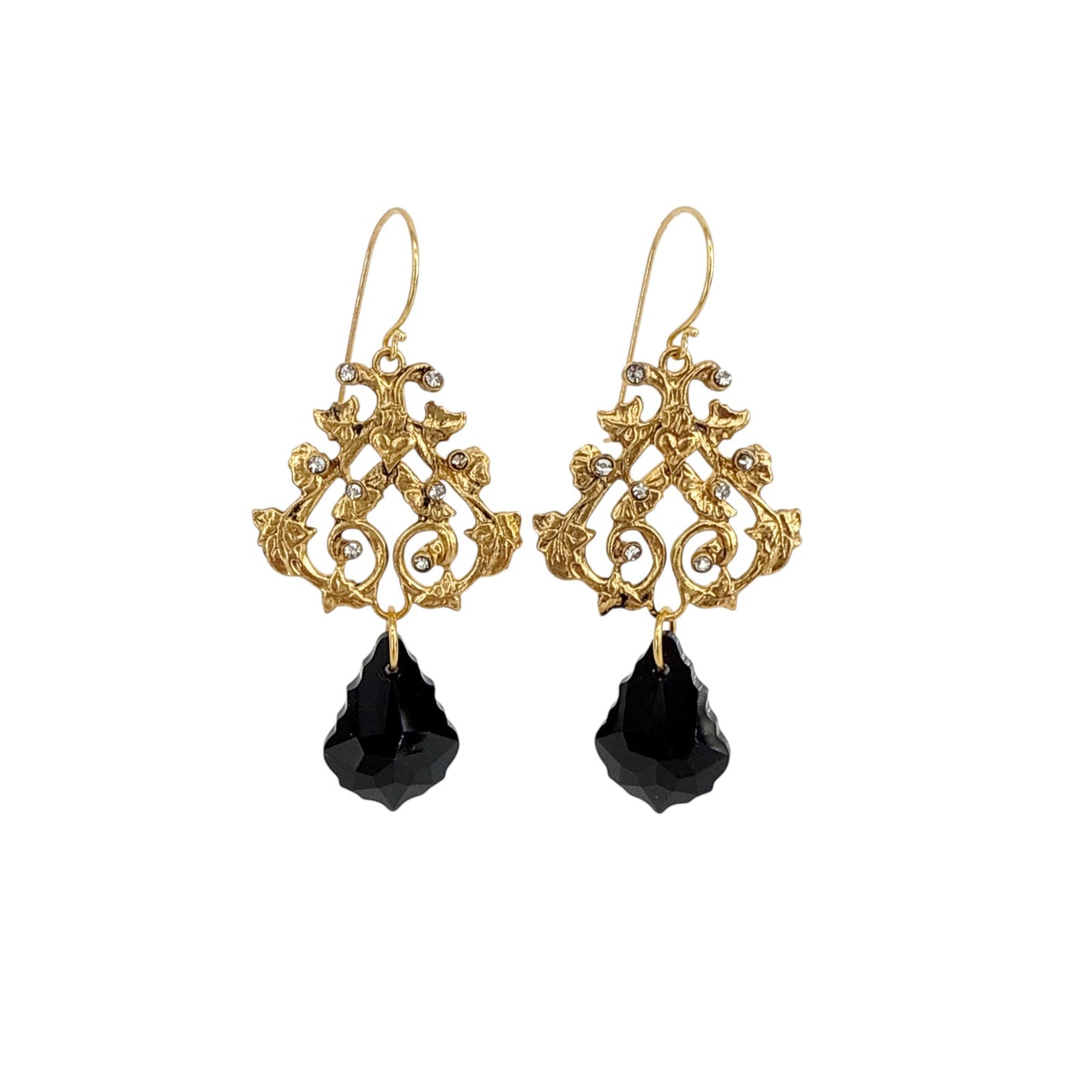 VIRGINS SAINTS & ANGELS VSA Vine Drop Earrings in Gold & Jet