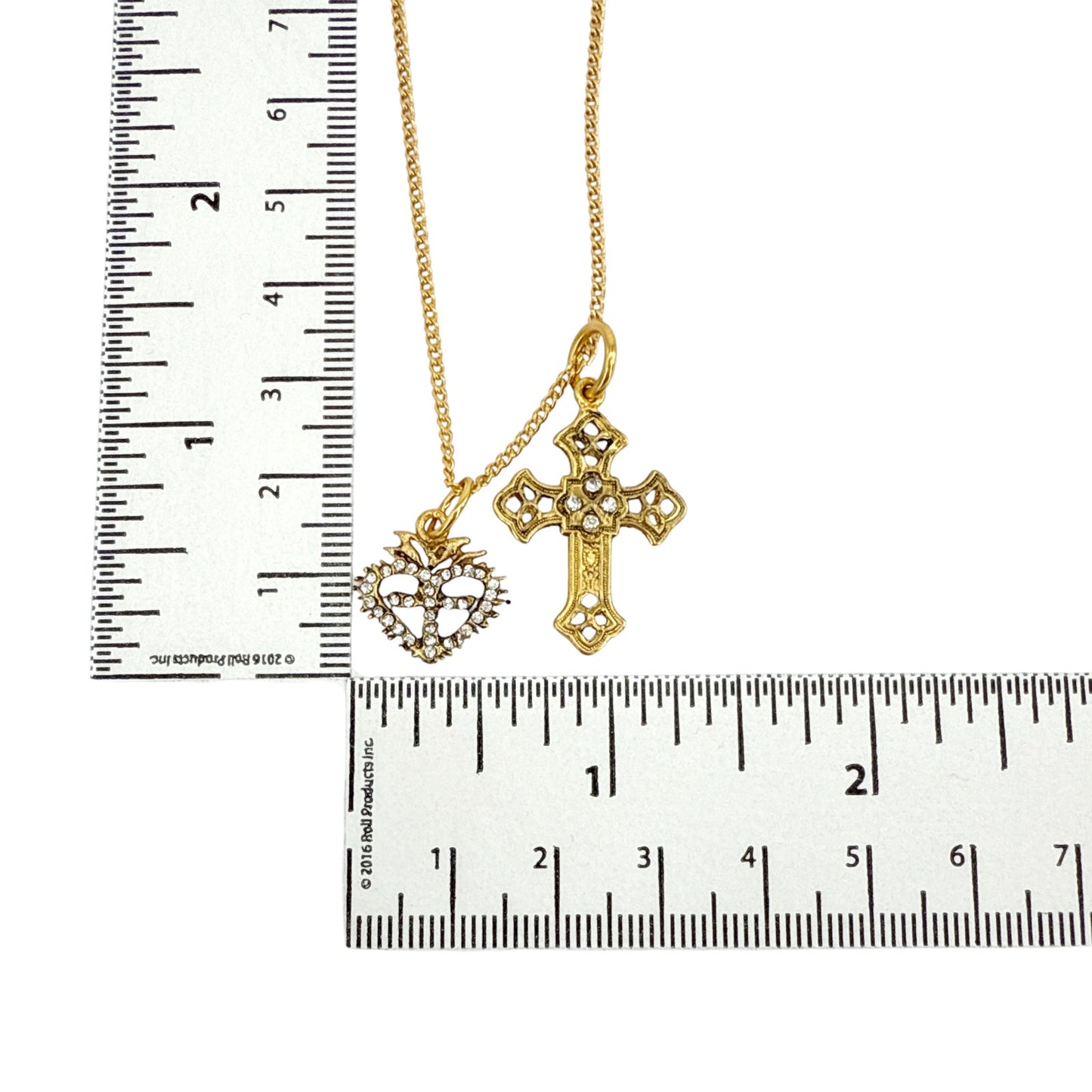 VIRGINS SAINTS & ANGELS VSA Basilica Cross & Sacred Heart Charm Necklace Gold