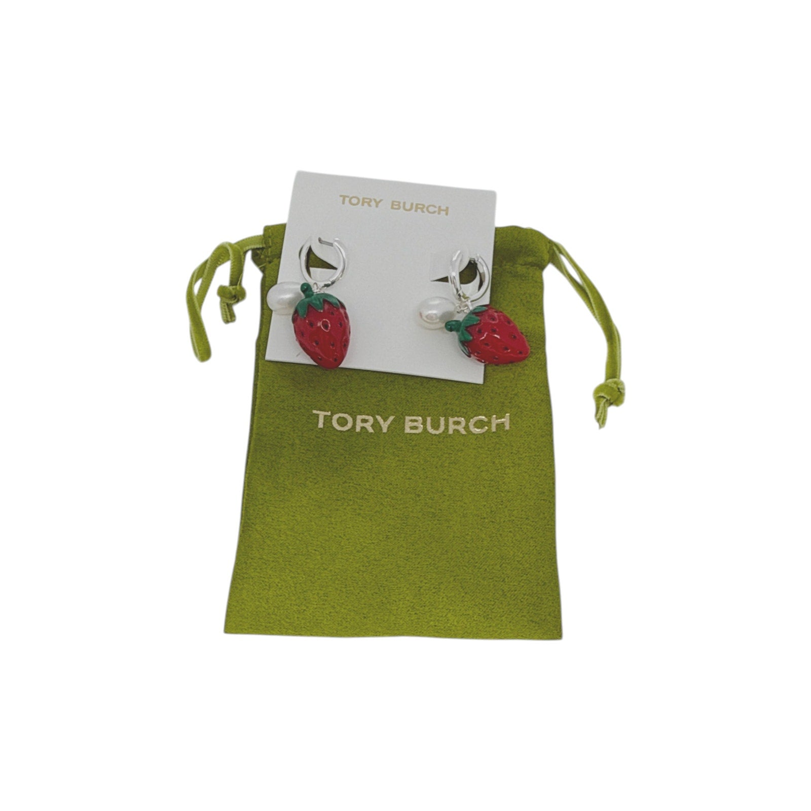 TORY BURCH Curiosity Strawberry Earrings in Light Silver / Red / Pearl Tory Burch
