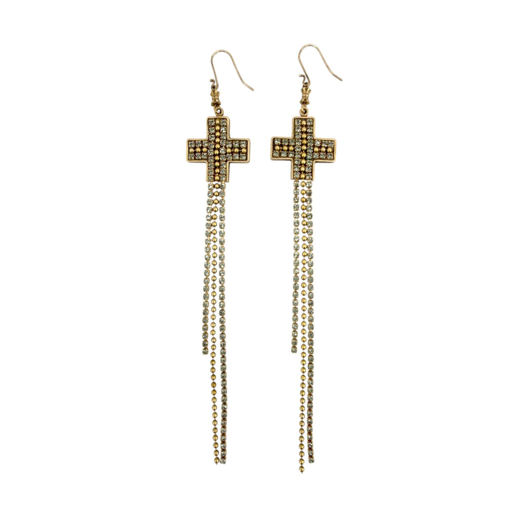 VIRGINS SAINTS & ANGELS VSA Resurrection Cross Chain Earrings in Gold
