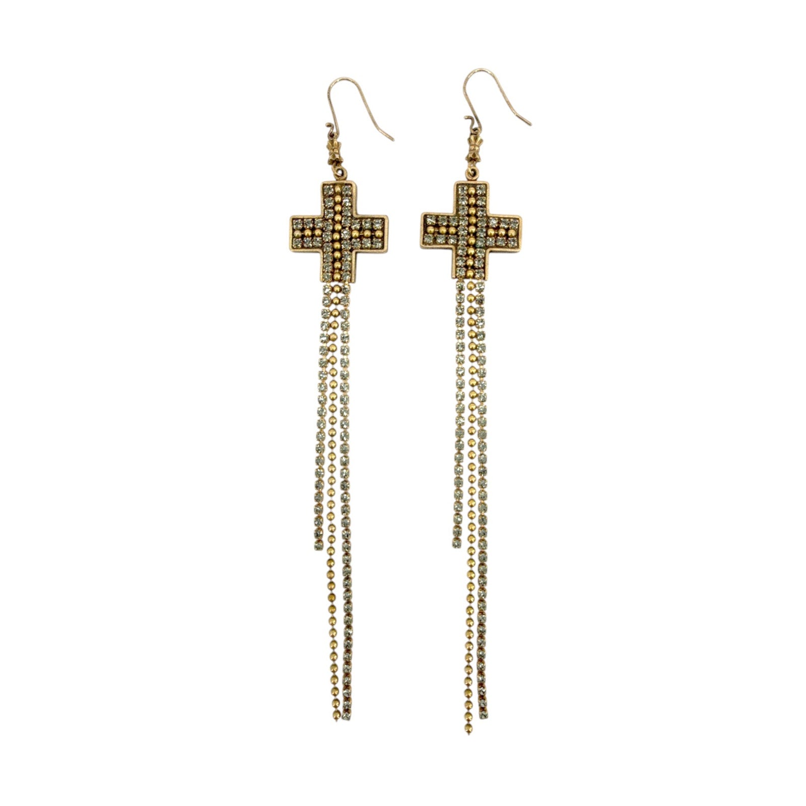 VIRGINS SAINTS & ANGELS VSA Resurrection Cross Chain Earrings in Gold