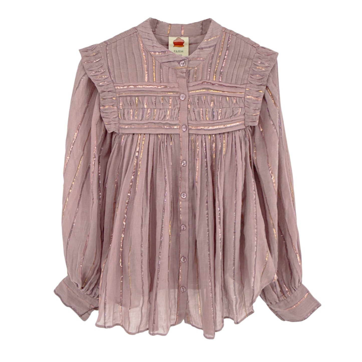 FARM RIO Pleated Yoke Blouse Light Pink S