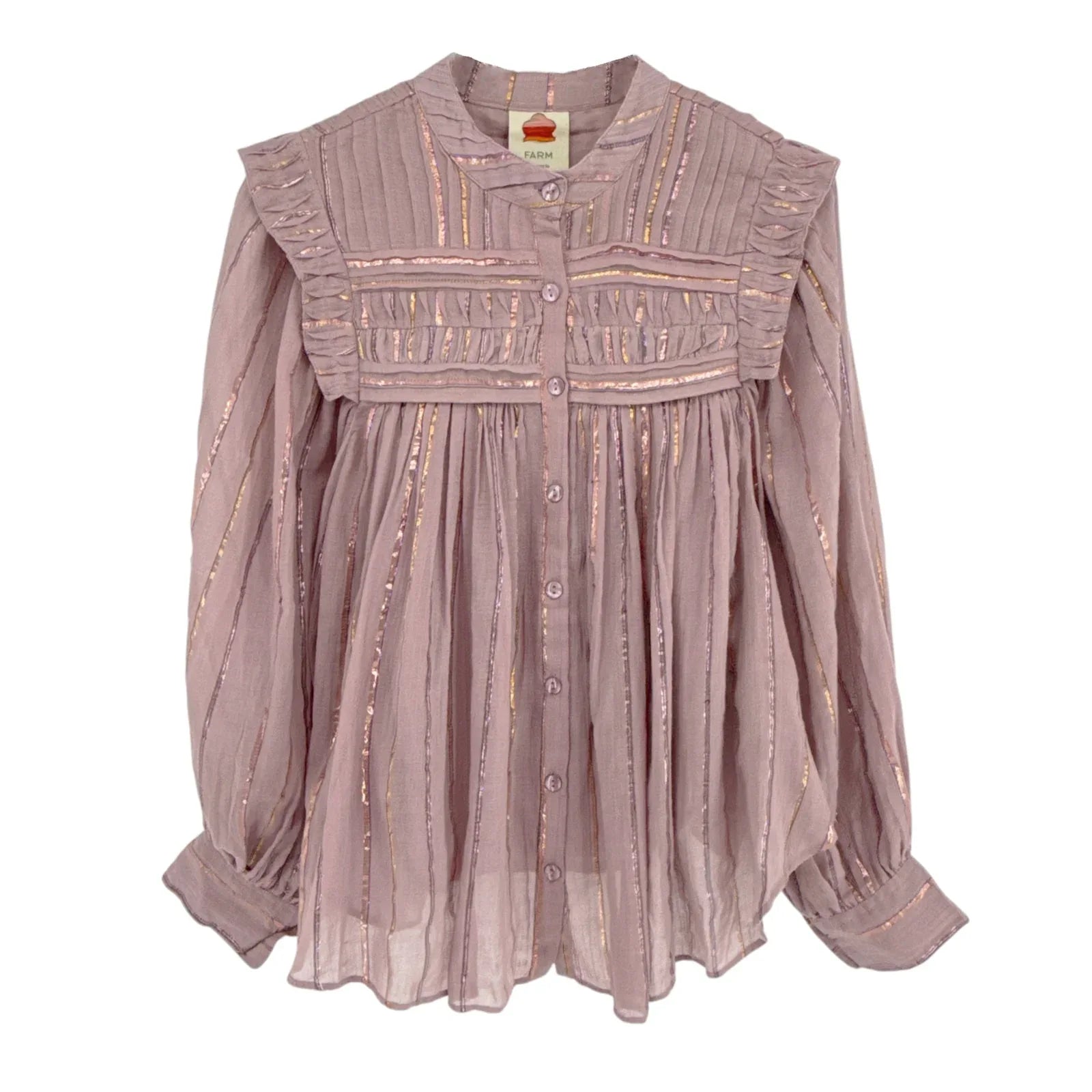 FARM RIO Pleated Yoke Blouse Light Pink S - flyKAMP