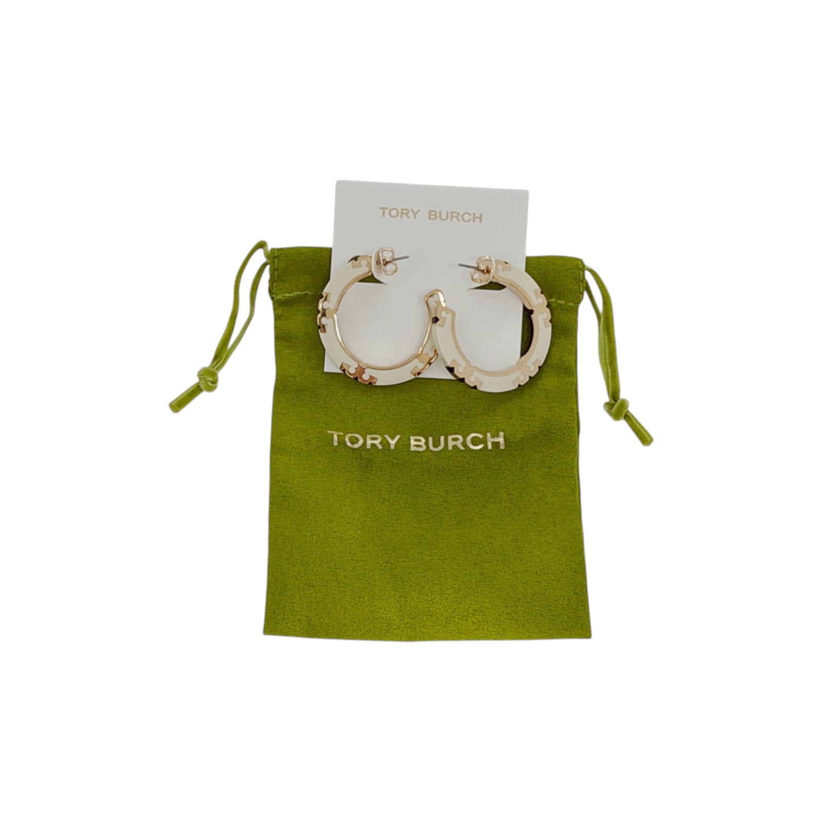 TORY BURCH Icon Enamel Hoop Earrings in Tory Gold / New Ivory / Black Tory Burch