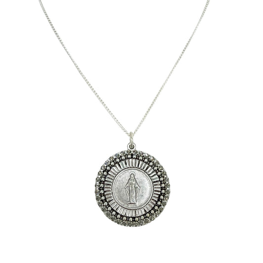 VIRGINS SAINTS & ANGELS VSA Disco Virgin Charm Necklace Silver & Black Diamond