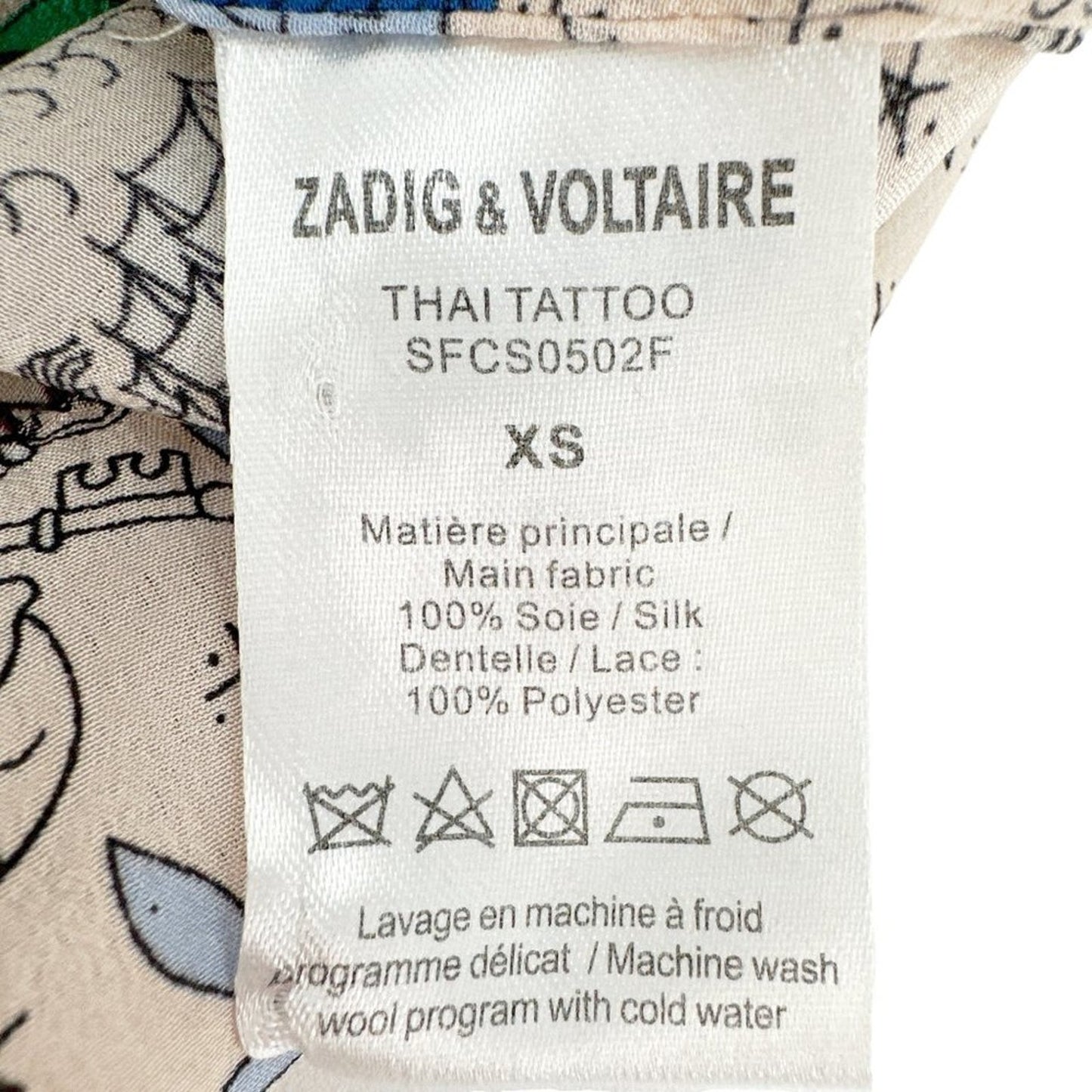 ZADIG & VOLTAIRE Thai Tattoo Silk Blouse XS