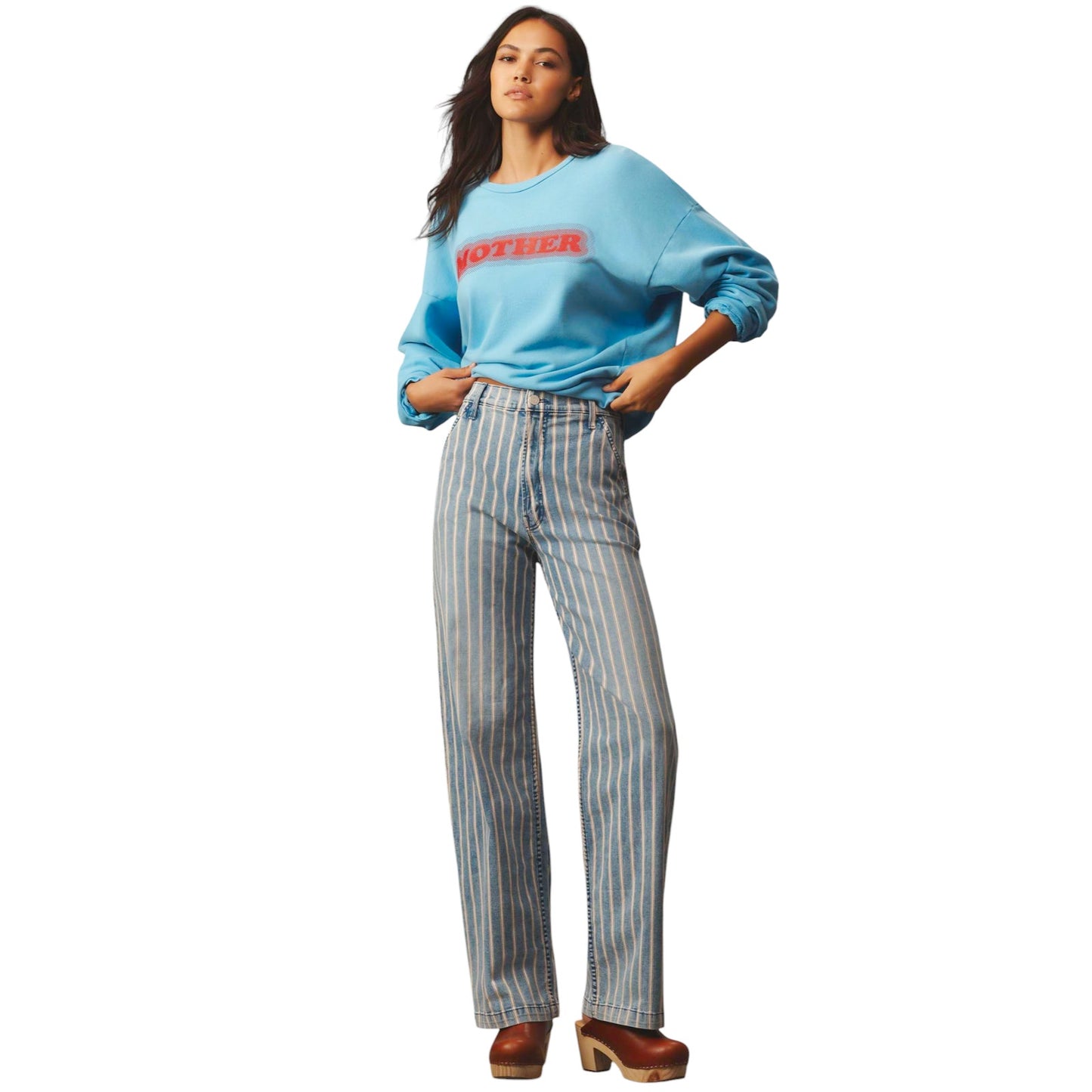 MOTHER The Drop Square Logo Cotton Sweatshirt in Mother High Density XS