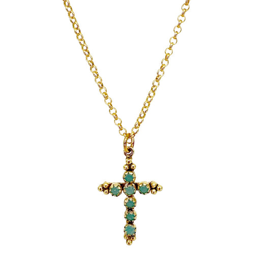 VIRGINS SAINTS & ANGELS VSA Madonna Cross Necklace in Pacific Opal & Gold