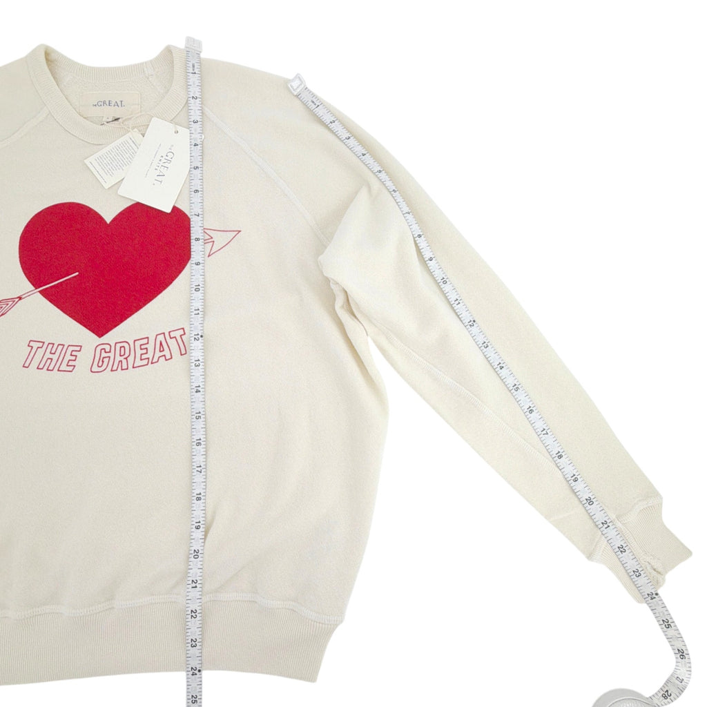 THE GREAT. The College Sweatshirt in Washed White with Red Heart Graphic 0|XS The Great.