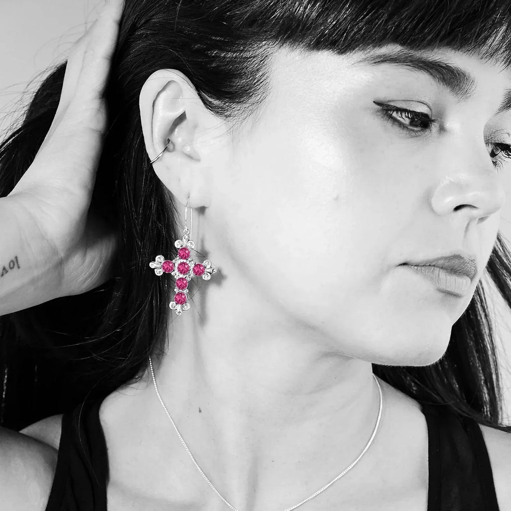 VIRGINS SAINTS & ANGELS VSA Addie Earrings Silver & Fuchsia Pink - flyKAMP