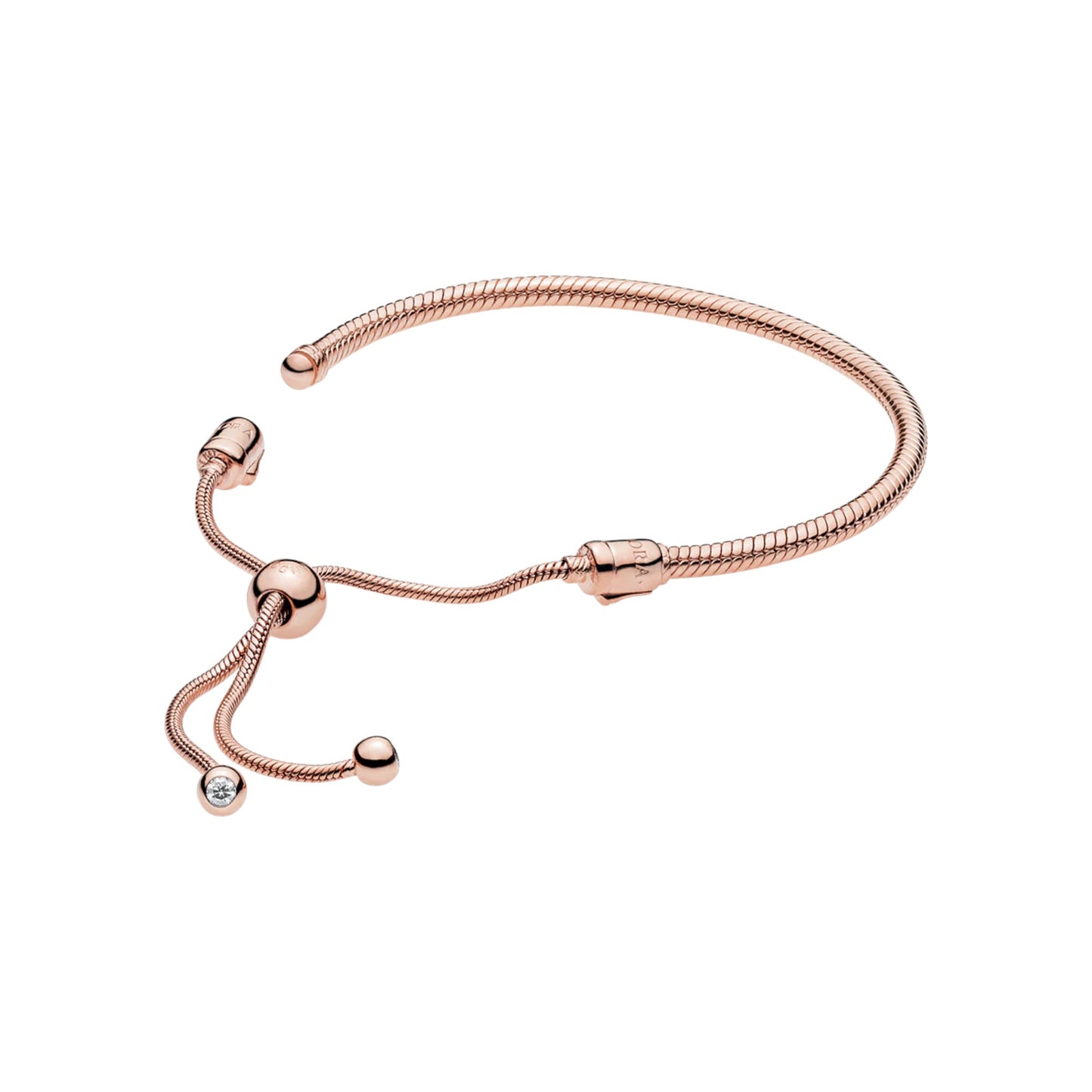 PANDORA Moments Pink Peach Blossom Flower Snake Chain Slider Bracelet