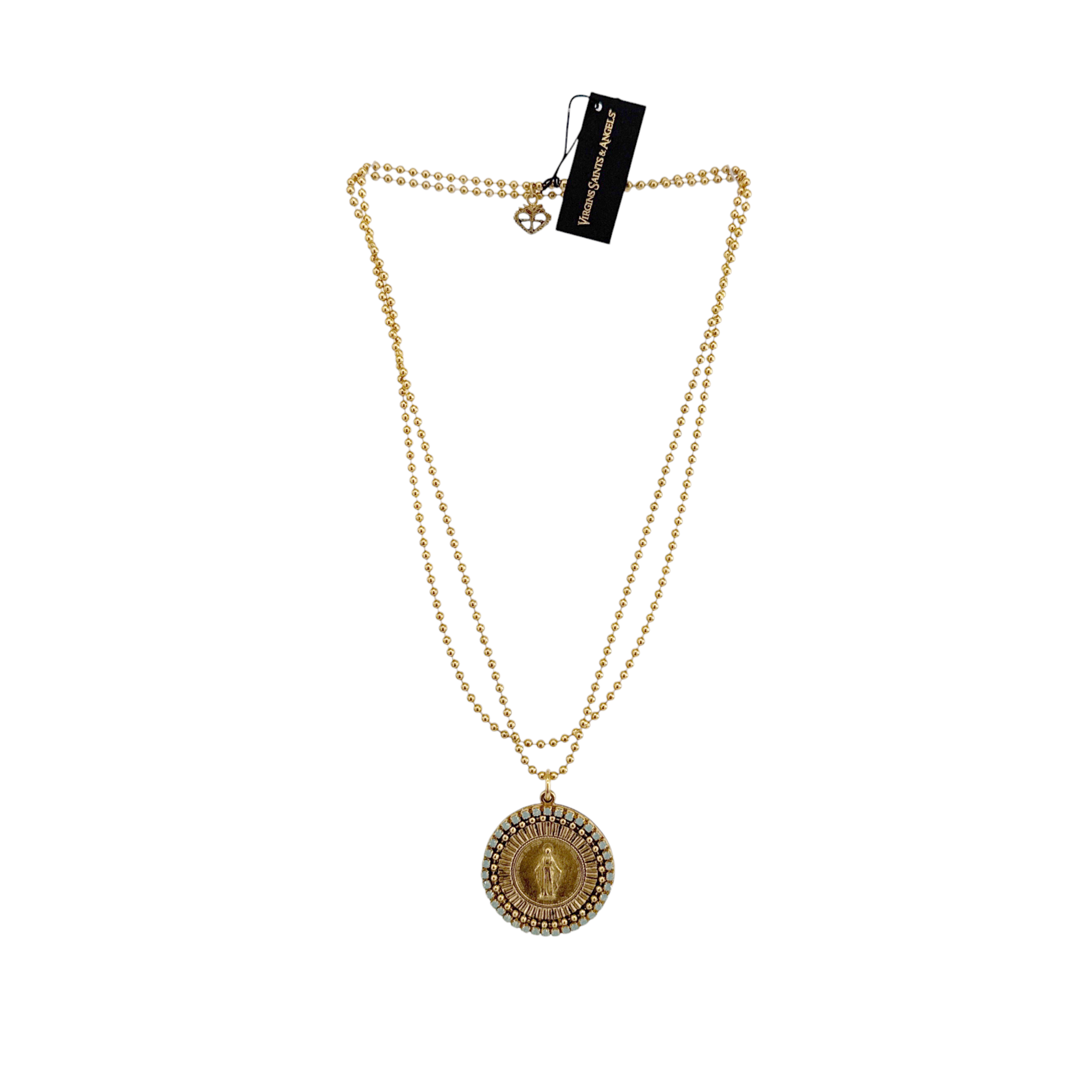 VIRGINS SAINTS & ANGELS VSA Disco Virgin Charm Necklace in Gold & Pacific Opal Virgins Saints & Angels