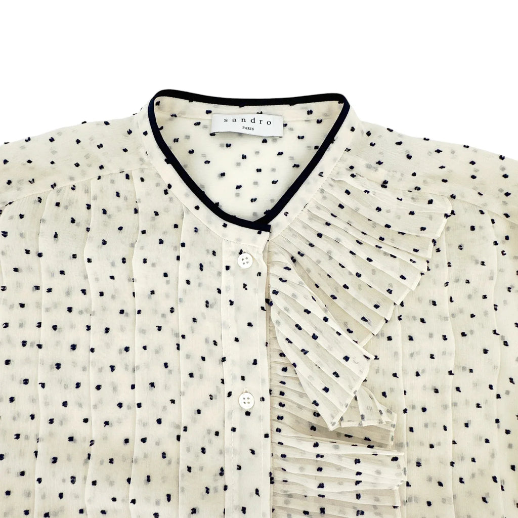 SANDRO Noelle Jabot Detail Swiss Dot Blouse 2|M - flyKAMP