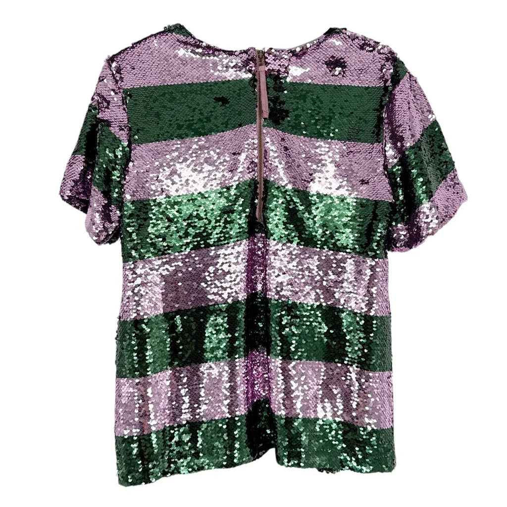 ANTHROPOLOGIE Maeve Short-Sleeve Sequin Striped Top S - flyKAMP