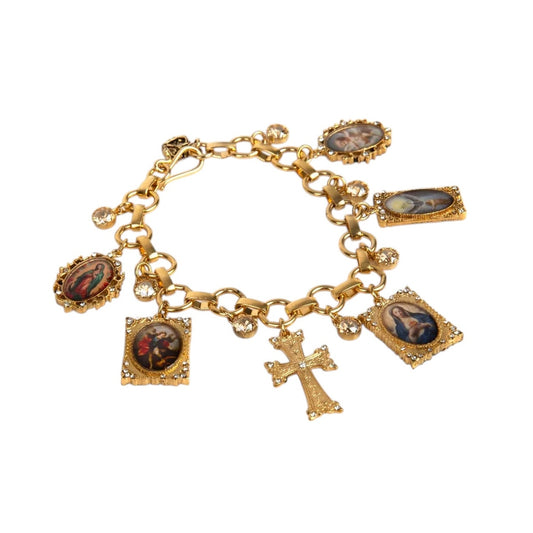 VIRGINS SAINTS & ANGELS VSA Retablo Framed Charm Bracelet Gold
