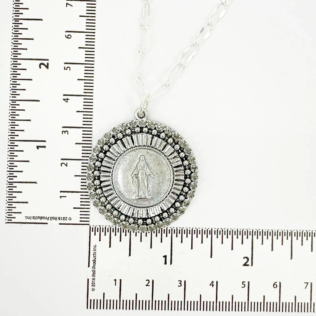 VIRGINS SAINTS & ANGELS Disco Virgin Charm Necklace in Silver & Black Diamond - flyKAMP