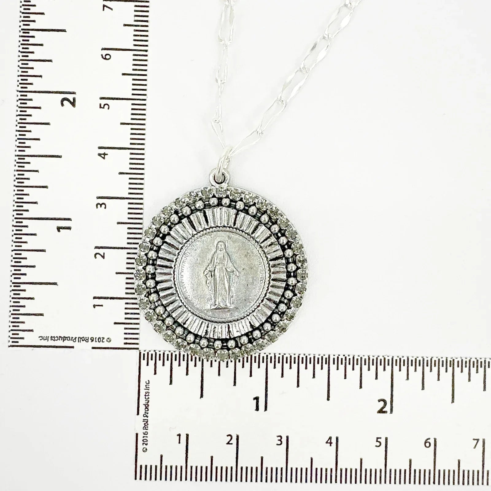 VIRGINS SAINTS & ANGELS Disco Virgin Charm Necklace in Silver & Black Diamond - flyKAMP