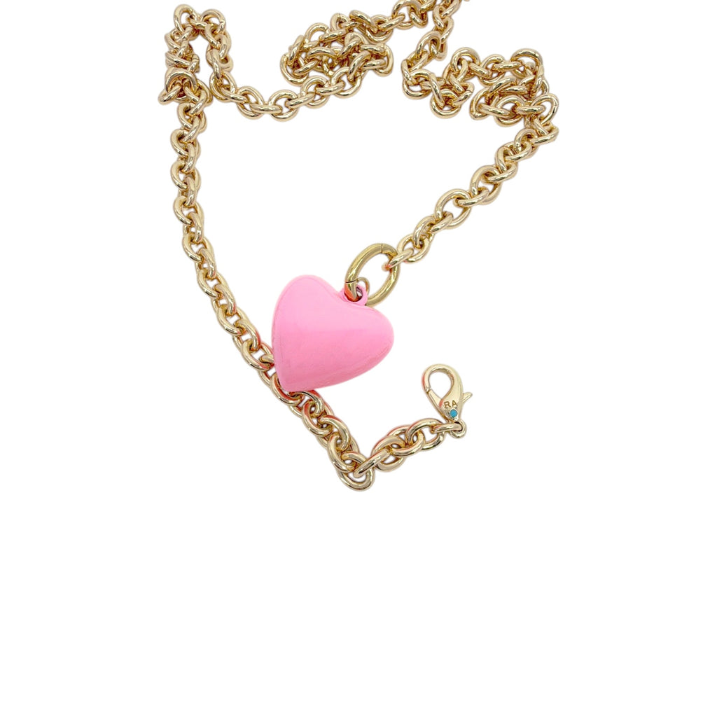 ROXANNE ASSOULIN The Mini Puffy Heart Necklace in Gold & Pink Roxanne Assoulin