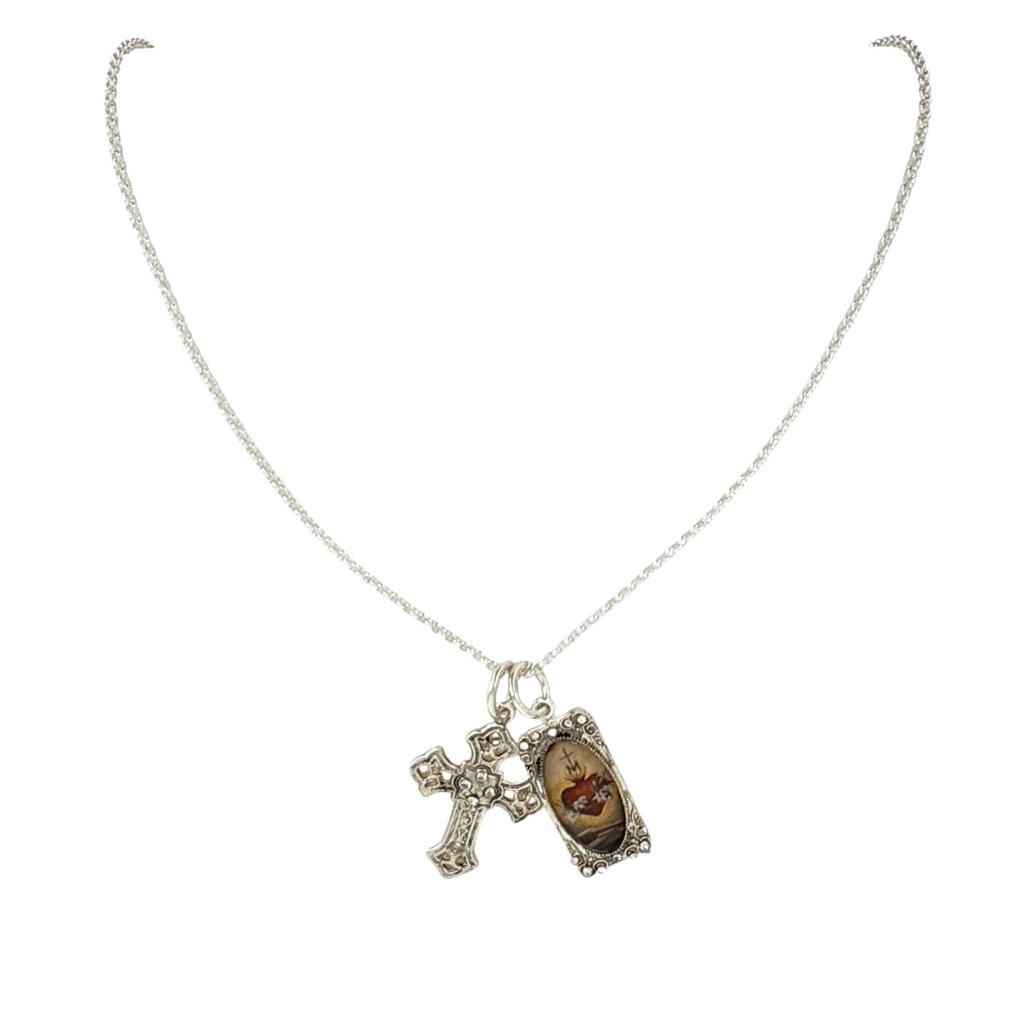 VIRGINS SAINTS & ANGELS VSA Basilica Cross & Retablo Charm Necklace Silver