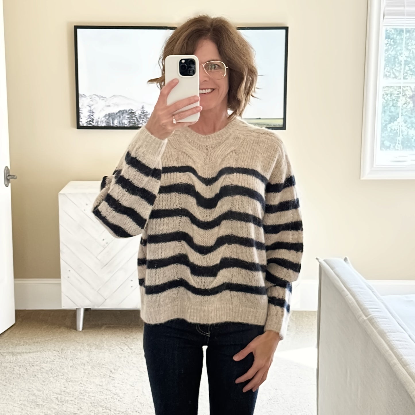 RAG & BONE Mia Striped Wool Alpaca Cable Sweater M
