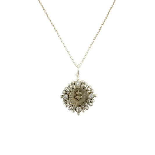 VIRGINS SAINTS & ANGELS VSA Petite Cloister Sacred Heart Charm SS Necklace