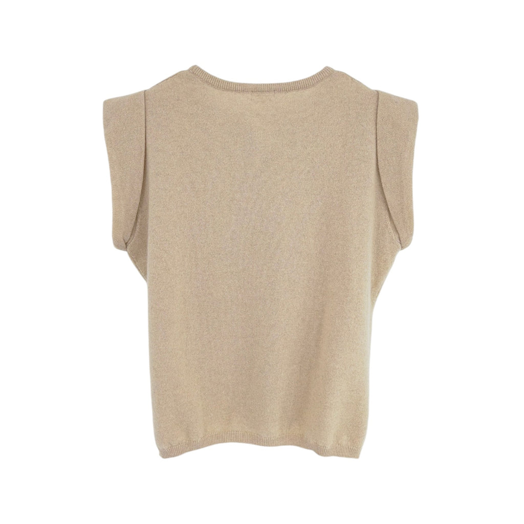 MINNIE ROSE Cashmere Cap Sleeve Knit Tee in Linen M Minnie Rose
