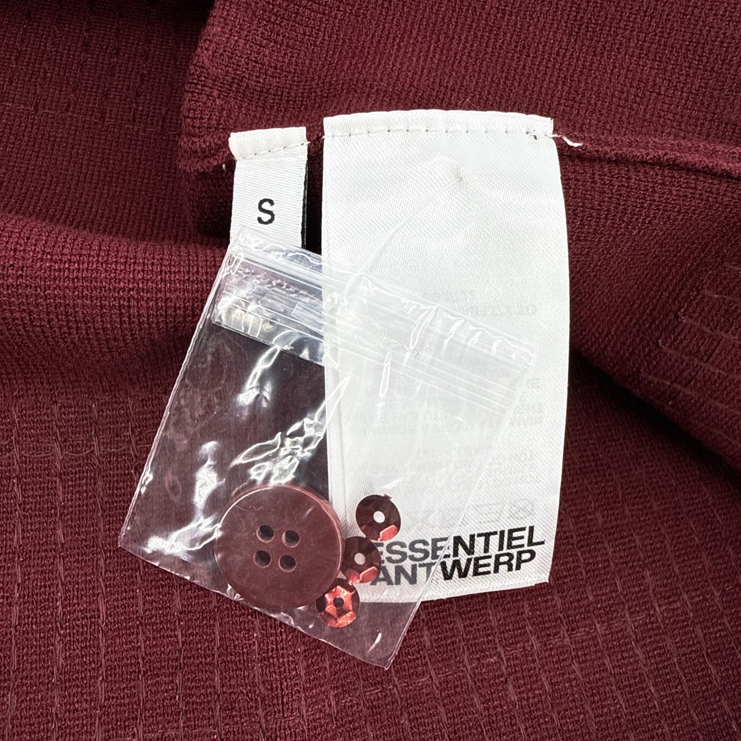 ESSENTIEL ANTWERP Illuminati Sequin Striped Polo Shirt in Wine S