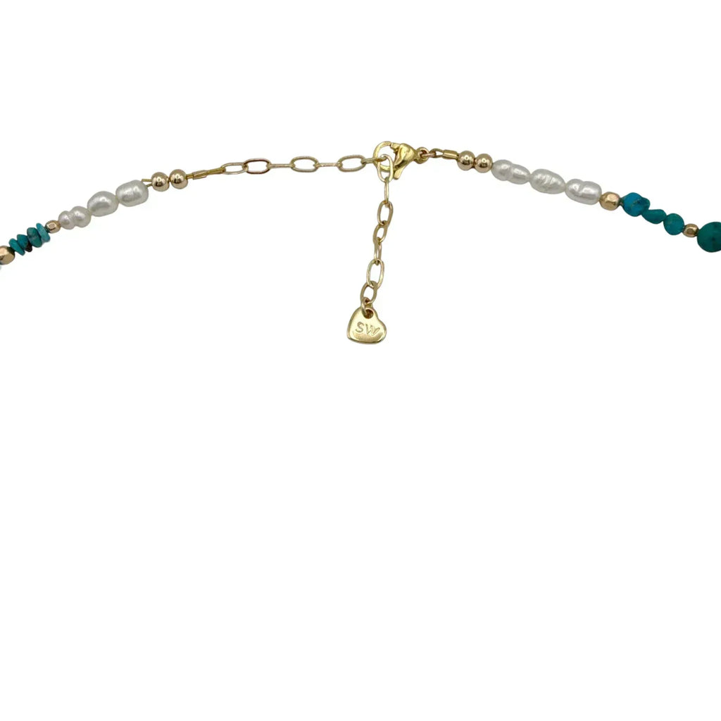 THE SILVER WREN Beaded Turquoise and Pearl Necklace - flyKAMP