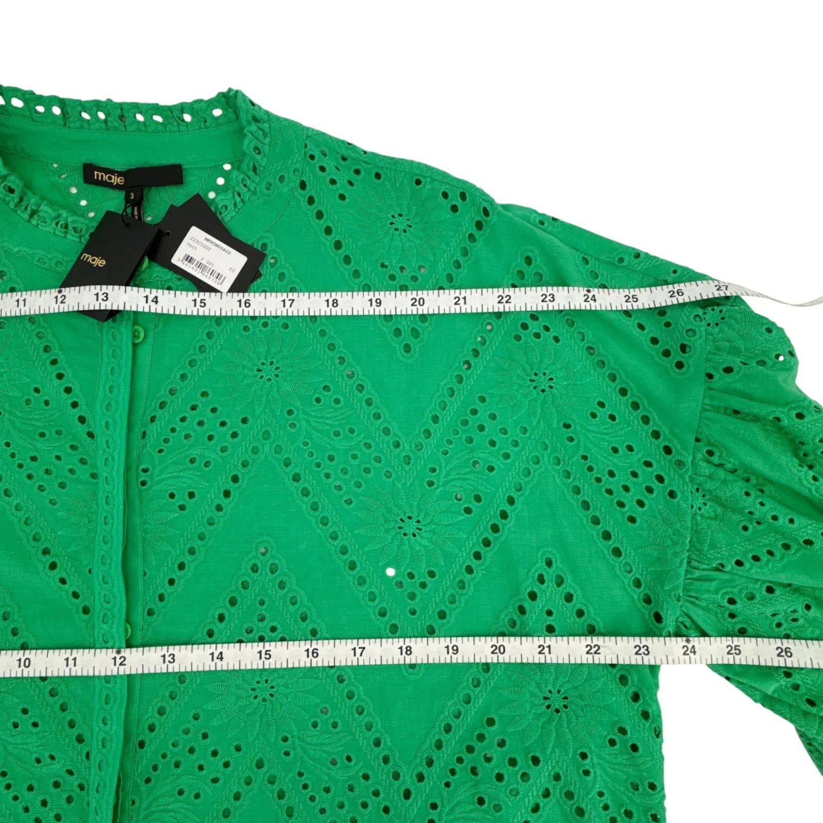 MAJE Ciggy Cotton Eyelet Shirt in Green 3|L - flyKAMP