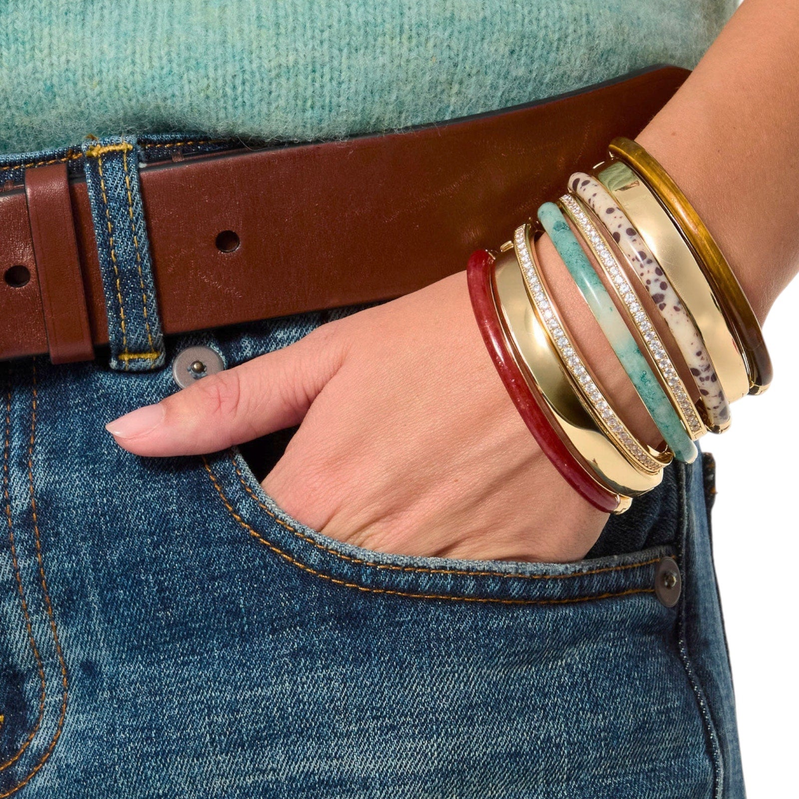 ROXANNE ASSOULIN Semi Stone and Small Puffy Hinged Cuff Set Roxanne Assoulin