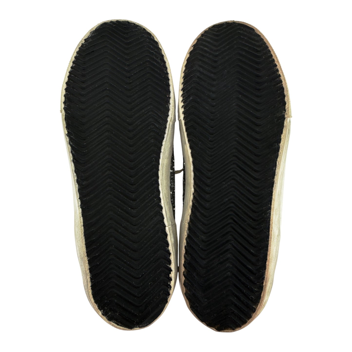 GOLDEN GOOSE Super-Star Silver Glitter Sneakers in Silver, White, & Taupe 37